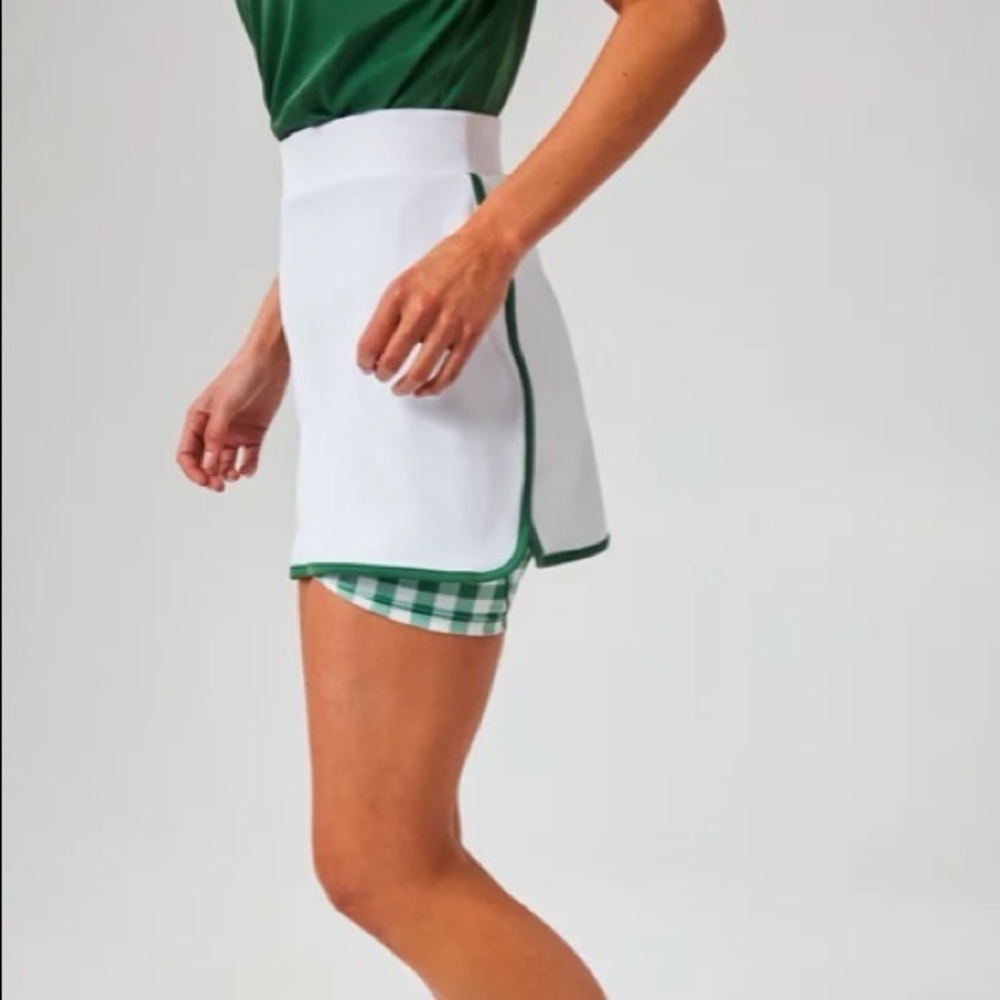 White and Green Gingham 14 Inch Elena Tennis Skirt XS
